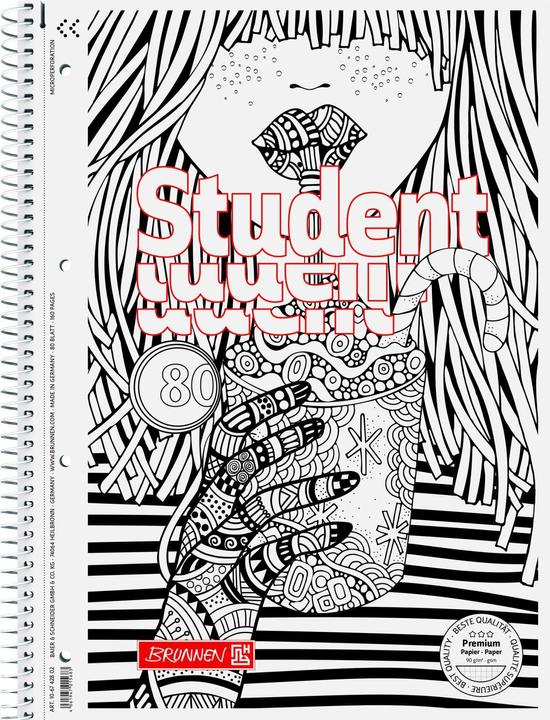 Image du produit Collegeblock ZENart Cocktail, A4, ligné, blanc noir (A4, Quadrillé)