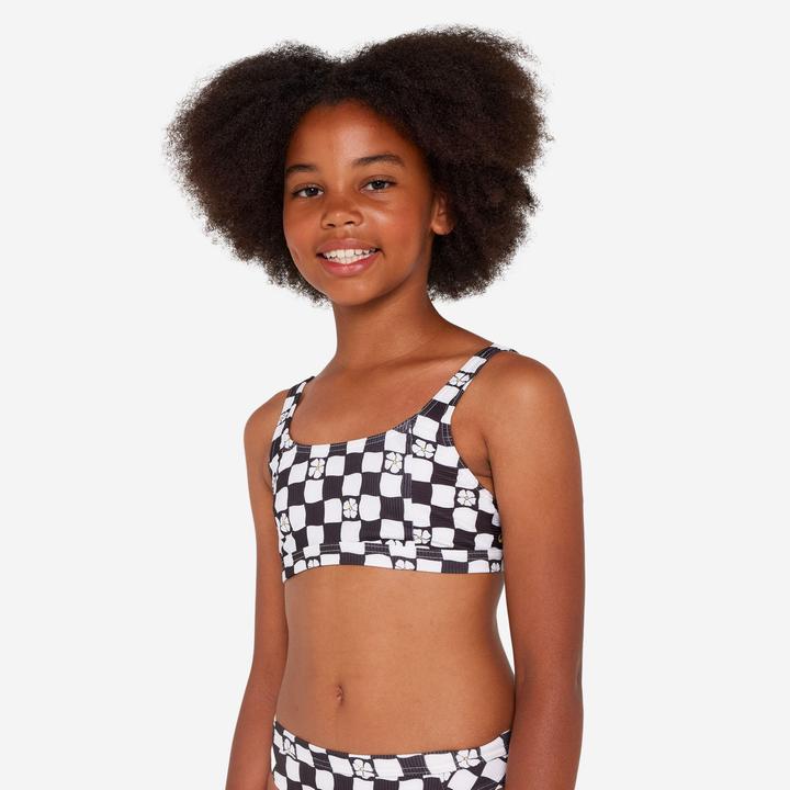Image du produit Olaian Haut de maillot de bain brassière réglable Fille - 500 Nora noir et blanc