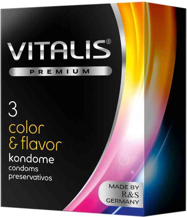 Vitalis PREMIUM «Color & Flavour» 3 bunte aromatische Kondome für aufregenden Oralverkehr (3 Stk.)