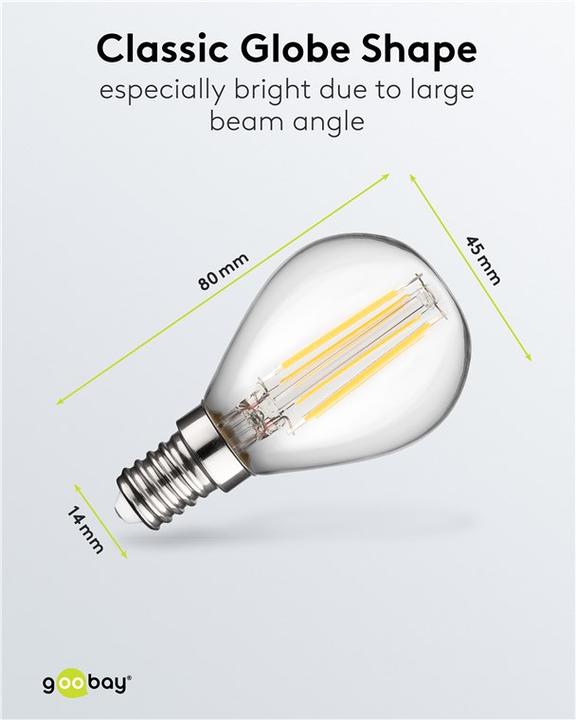 Actual product image Goobay Filament LED Mini Globe, 4 W (E14, 4 W, 470 lm, 1 x, E)