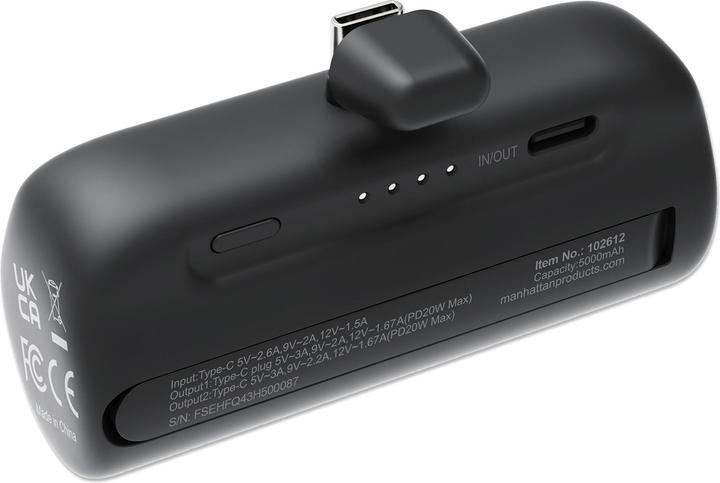 Produktbild Manhattan PD Powerbank 5000mAh Typ-C St. 20W schwarz (5000 mAh, 20 W, 20 Wh)