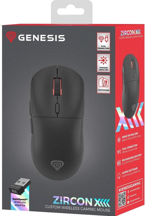 Actual product image Genesis Mysz Mysz Dla Graczy Zircon Xiii Custom Bezprzewodowa 26000dpi Czarna Gamingowa (Cable)
