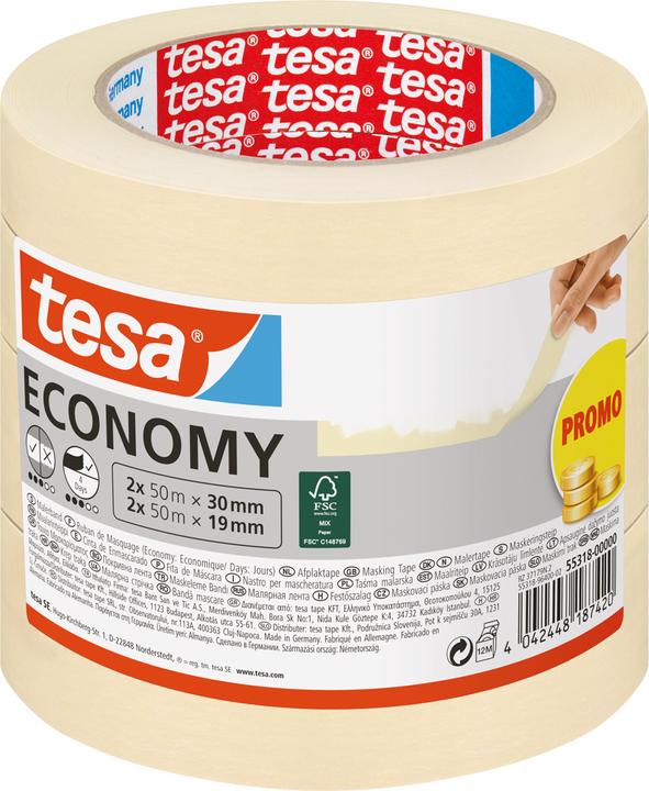 Produktbild tesa 5x Malerband ECONOMY Abdeckband, Fünferpack (30 mm)