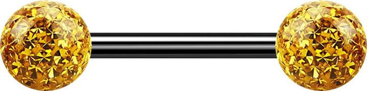Star Piercing Barbell schwarz mit zwei Kristallkugeln topaz Epoxy Schutzschicht (Titan G23, ohne Messing)