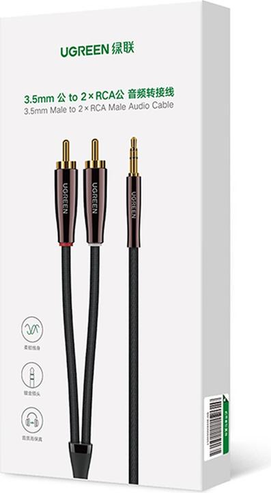 Produktbild Ugreen AV170 2x RCA cable (Cinch) jack 3.5mm, 2m (black) (2 m)