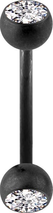 Star Piercing Micro Banane schwarz matt mit zwei Kristallkugeln silber (Chirurgenstahl 316L, ohne Messing)