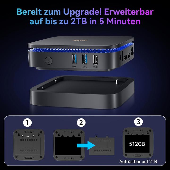 Produktbild Blackview Mini PC MP60 mit Intel Twin Lake N150, 16GB RAM, Windows 11 Pro, erweiterbarer SSD-Speicher (Intel N150, 16 GB, 512 GB)