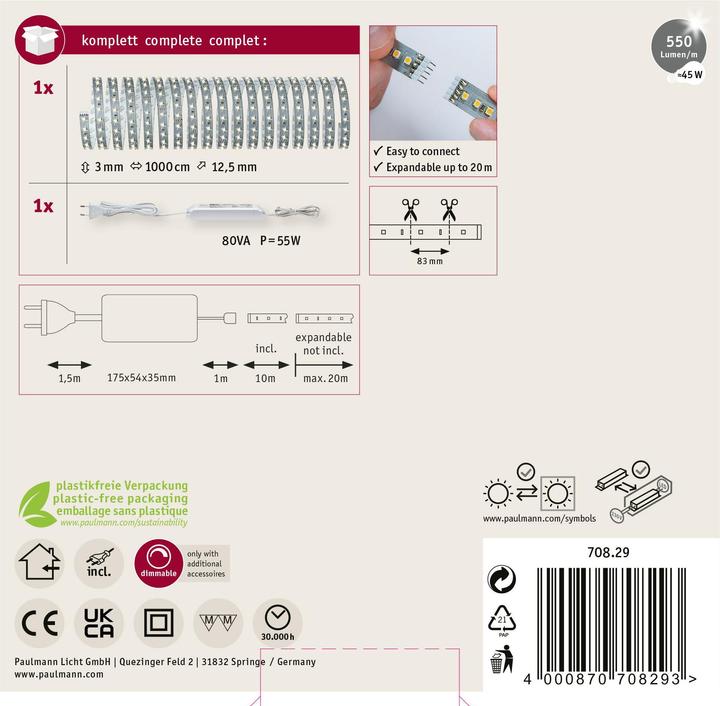Produktbild Paulmann MaxLED 500 Stripe Set (Warmweiss, 1000 cm, Indoor)