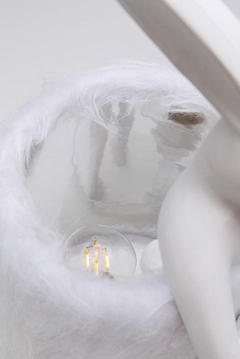 Actual product image Kare Design Animal Rabbit Fur table lamp white/silver 50cm (E14)