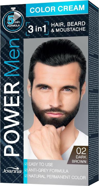 Joanna Power Men Color Cream 3In1 Hair Beard Moustache 02 Dark Brown 30G (02 Dunkelbraun)