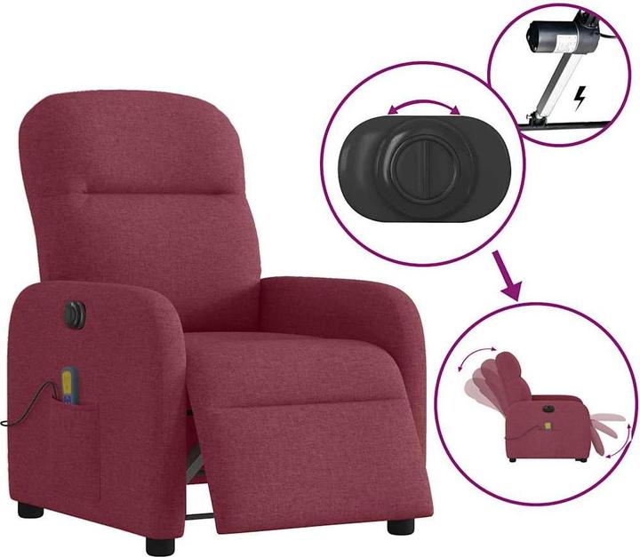 Actual product image VidaXL Massage chair electric wine red fabric
