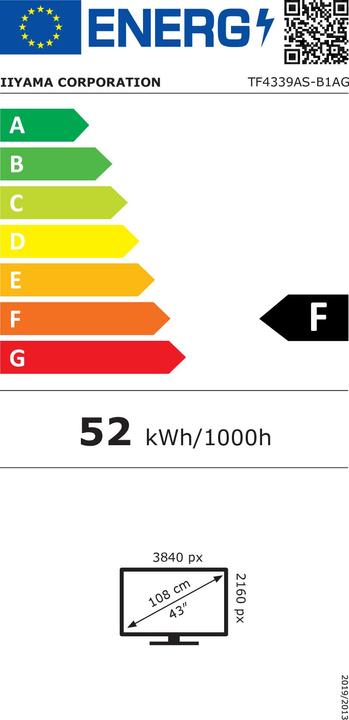Energy Label iiyama LFD ProLite TF4339AS-B1AG (3840 x 2160 Pixels, 42.50")