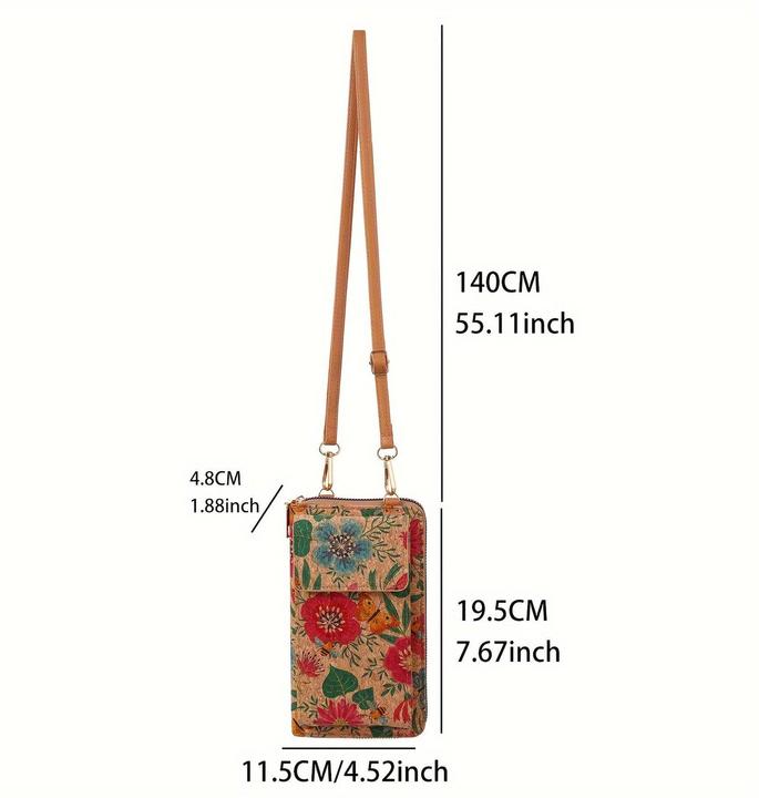 Actual product image Only-Bags.Store Bohemian Floral Pattern Wallet, Retro Vegan Leather Coin Purse, Crossbody Mobile Phone Bag