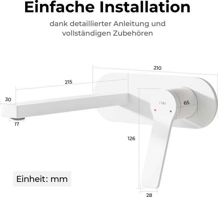 Produktbild Emke Badarmatur, Messing weiss, Mischbatterie Waschbecken, Küchenarmatur mit Perlator, Keramikkartusche