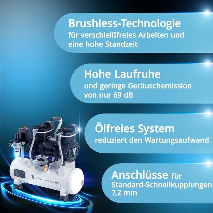 Actual product image Stahlwerk Compressor 10 bar 2.1 hp 1.6 kW 210 l/min 10 l air compressor (10 bar, 10 l)