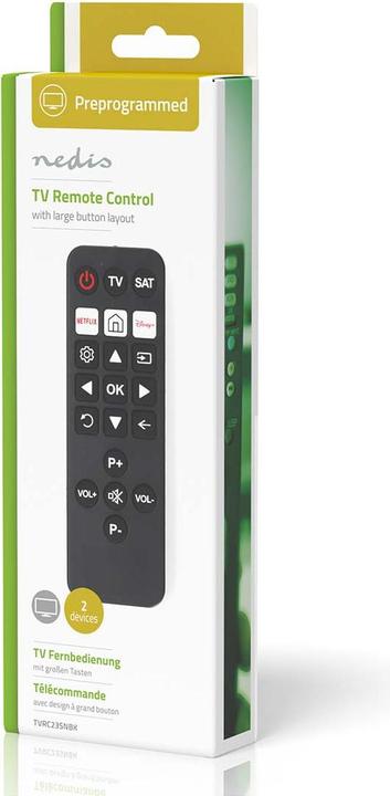 Produktbild Nedis Universal-Fernbedienung - Vorprogrammiert - 2 Geräte - Disney + Button/Netflix Button - Infrar (Universal Fernbedienung, Infrarot)