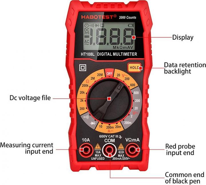Actual product image Habotest HT108L Digital Universal Multimeter (CAT III 600V)