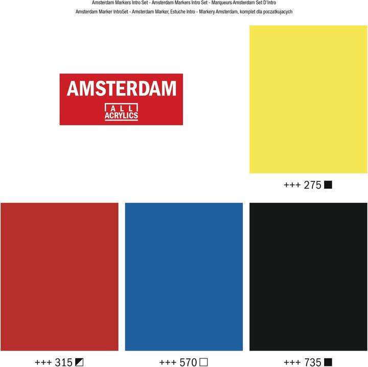 Produktbild Amsterdam Acrylmarker Basic Set 4 Stück (Gelb, Blau, Schwarz, Rot, 4 mm, 4 x)