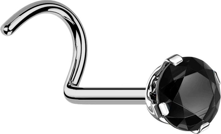 Actual product image Star Piercing Nose stud curved silver round crystal black set (Titanium G23, without brass)