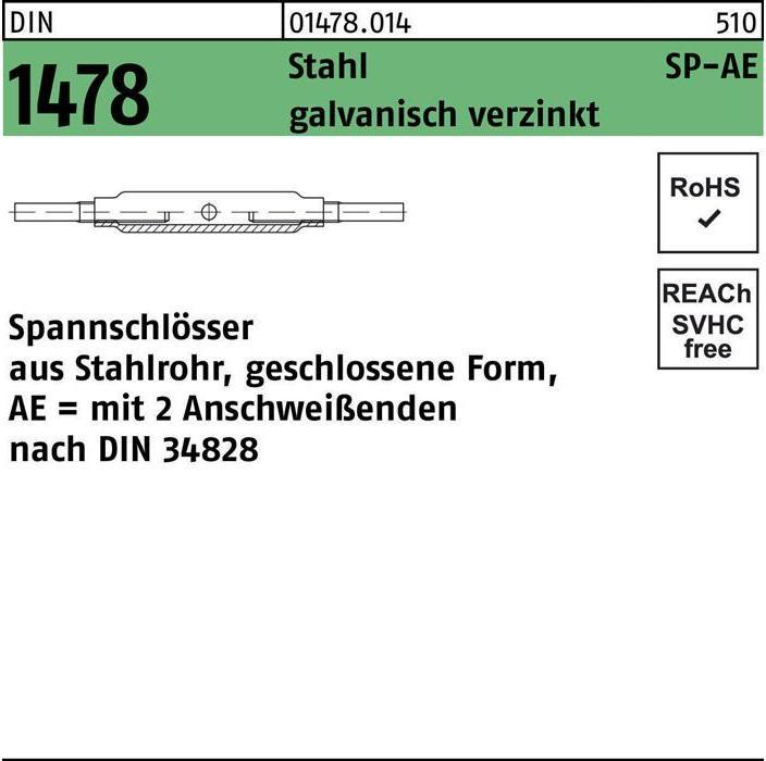 Produktbild Spannschloss DIN 1478 geschlossen SP-AE M 12 Stahl 3.6 galvanisch verzinkt galvanisch verzinkt