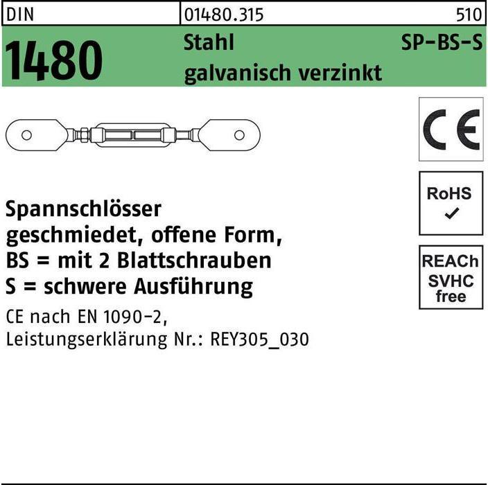 Produktbild Spannschloss DIN 1480 offen m.2Blattschrauben SP BS-S M 24 Stahl 3.6 galvanisch verzinkt galvanis...