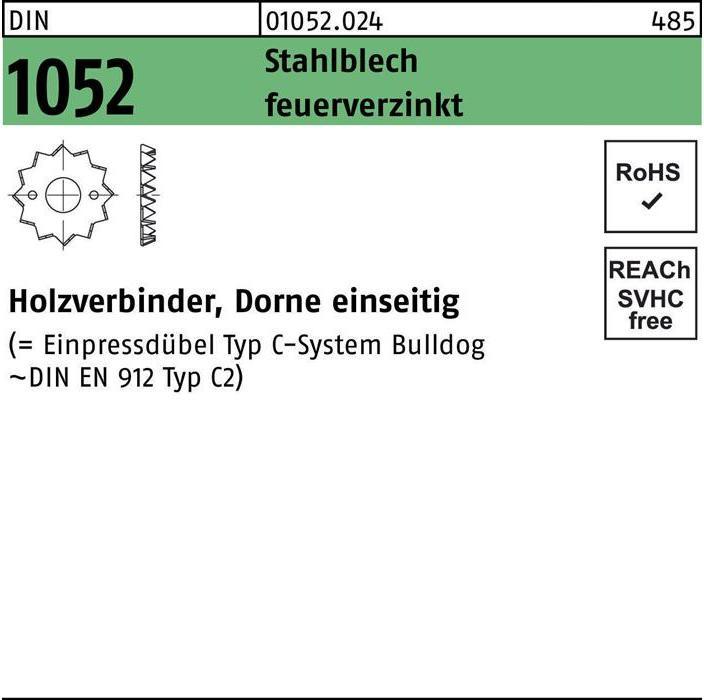 Holzverbinder DIN 1052 einseitig 75 M16 Stahlblech feuerverzinkt feuerverzinkt (Rundholzverbinder, 100 Stk.)