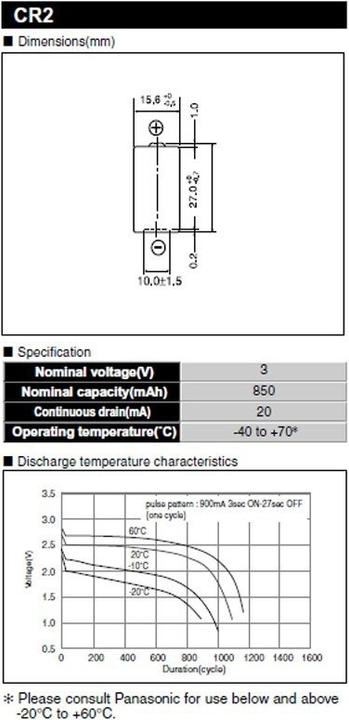 Immagine prodotto Panasonic Photo Lithium CR2 (1 pz., CR2, 850 mAh)