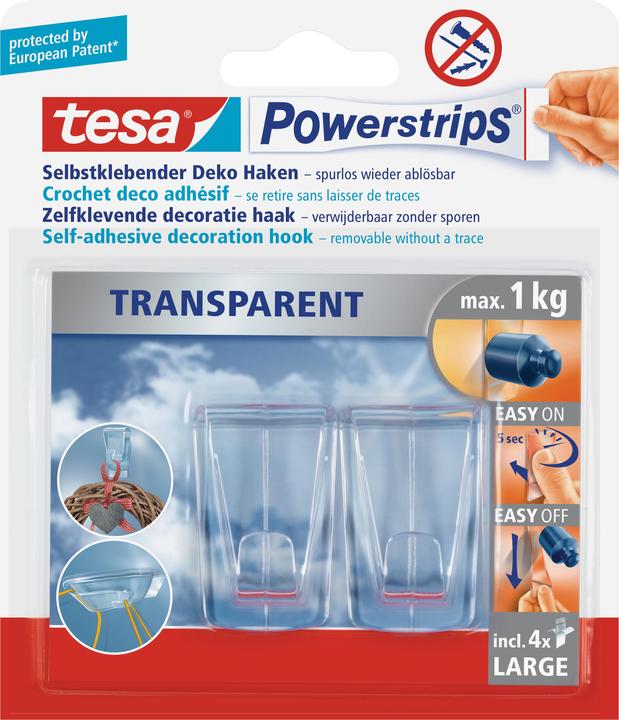 tesa Powerstrips Transparent Deko Haken LARGE