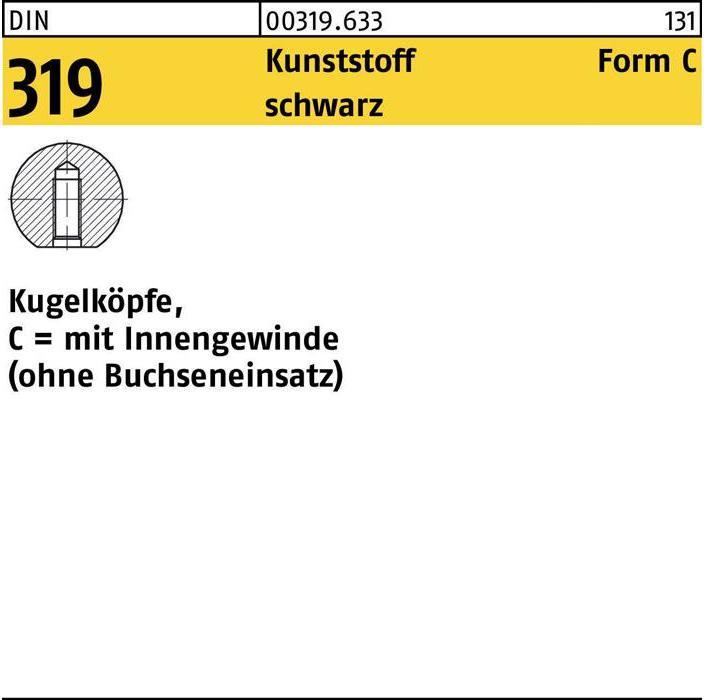 Produktbild Kugelknopf DIN 319 Form C 50 M 12 Kunststoff schwarz (Türknopf)