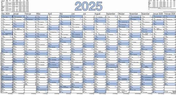 Image du produit Calendrier d'affichage 2025, 140x77cm, calendrier d'affichage avec 15 mois sur 1 page, 5 pcs. roulé (Couverture rigide, Allemand)