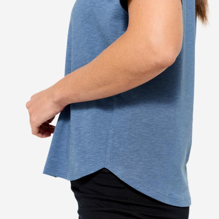 Actual product image Kimjaly Women's Short-Sleeved Yoga T-Shirt - Dark Blue (S)