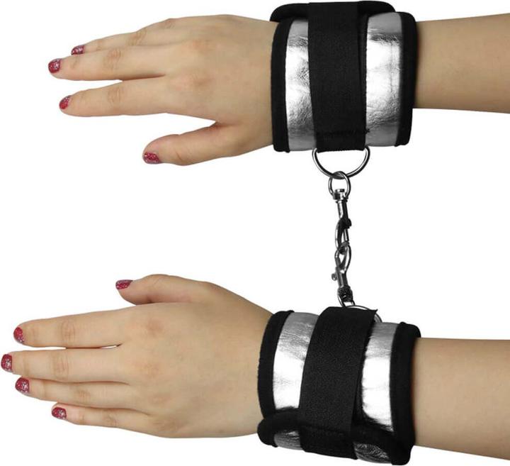 Actual product image Lovetoy Velcro Handcuffs Black and Silver