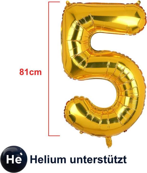 Hermex Palloncino numero 5 Pallone in foil dorato per festa di compleanno 81cm (1 x)