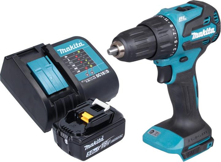 Produktbild Makita DHP 490 ST1 Akku Schlagbohrschrauber 18 V 65 Nm Brushless + 1x Akku 5,0 Ah + Ladegerät (Batteriebetrieb)
