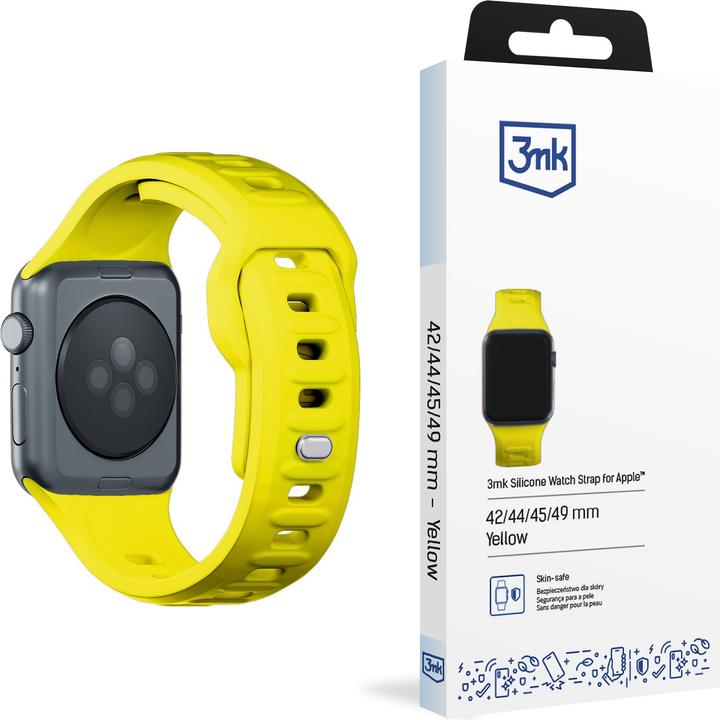 Actual product image 3MK Silicone Watch Strap żółty/yellow dla Apple Watch 42/44/45/49mm (Stainless steel, Silicone)