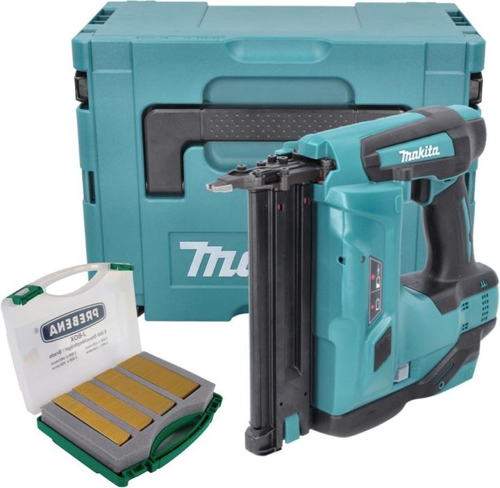 Makita DBN 500 ZJ Chiodatrice a batteria 18 V / 15-50 mm / 90° in valigetta Makpac + 8000x Chiodi J-