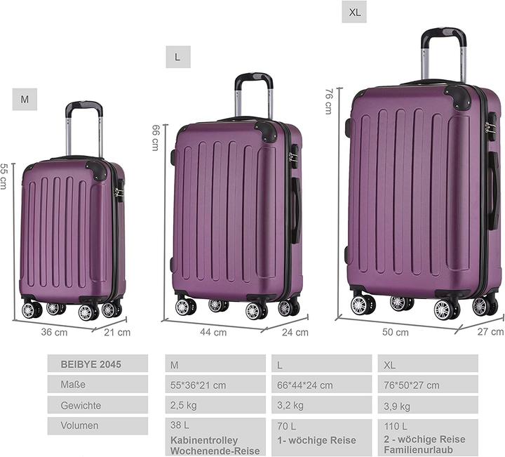 Produktbild Beibye Kofferset 2045, 3-teilig, Violett (110 l)