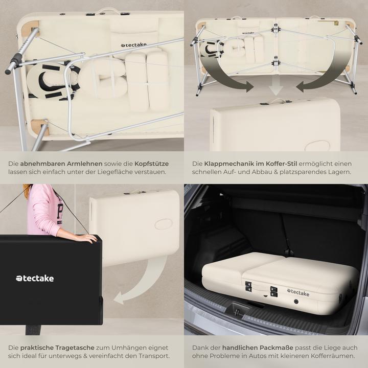 Actual product image tectake Massage Table - 3-zone bed with aluminium frame, head- and armrests, carry bag