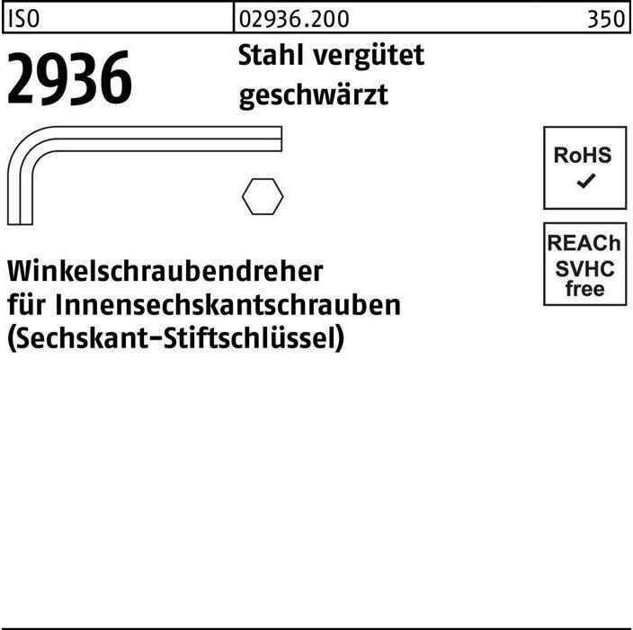 Produktbild Winkelschraubendreher ISO 2936 Innen-6-kant SW 0,7 Stahl vergütet geschwärzt (Innensechskant)
