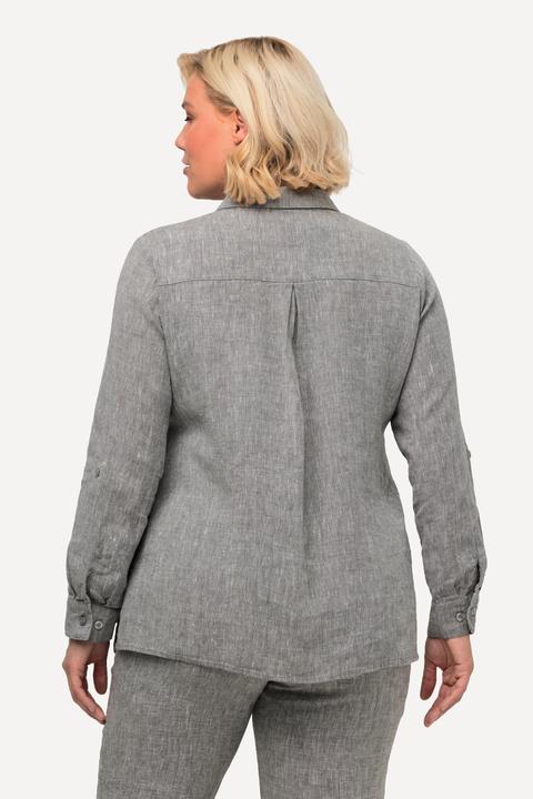 Produktbild Ulla Popken Bluse, Leinen, offener Kragen, Langarm (62)