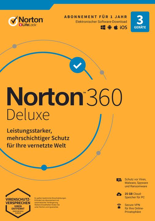 Produktbild Norton LifeLock 360 Deluxe 25GB Download Code (1 User, 3 Geräte/User, 12 Monate)