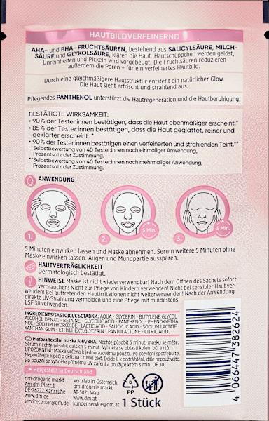 Nutritional values and ingredients dm Balea Sheet mask AHA & BHA