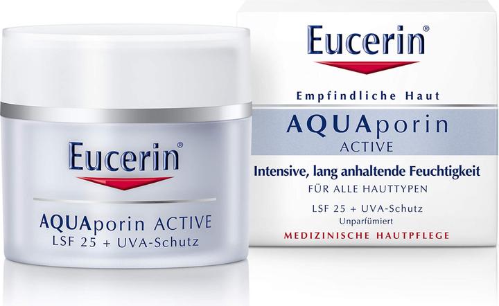 Actual product image Eucerin Sensitive skin AQUAporin active SPF 25, 50 ml cream (Suntan cream, SPF 25, 50 ml)