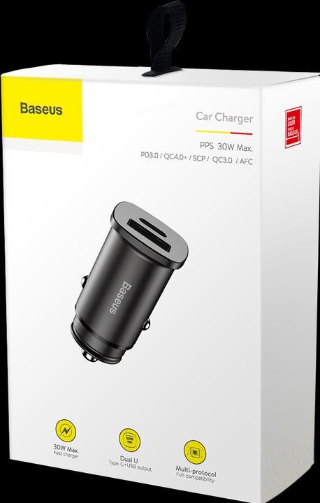 Image du produit Baseus Chargeur de voiture métallique carré USB/TypeC (30W)