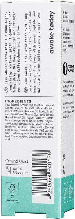 Nutritional values and ingredients Nø Cosmetics Awake Today (Crème, 15 ml, Day + Night)
