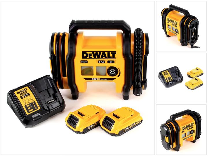 DeWalt DCC018N Cordless Inflator - Bare Unit 18V 11bar for KFZ + 2x Batteries 2,0Ah + Charger (11 bar, 14.70 l)