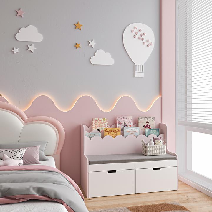 Actual product image En.Casa Kindersitzbank mit Regal Vestnes 100x45x70 cm Cotton Candy/Weiss