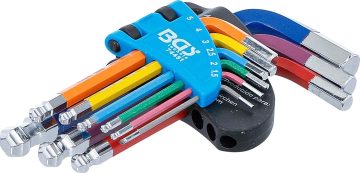 BGS Jeu de clés allen | multicolore | courtes | six pans femelle, six pans femelle à tête sphérique 1...