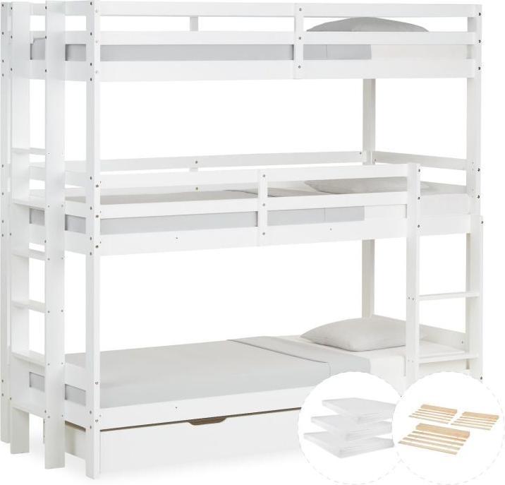 Produktbild Homestyle4u Etagenbett mit Matratzen & Bettkasten Lattenrost Dreifachbett (90 x 200 cm)