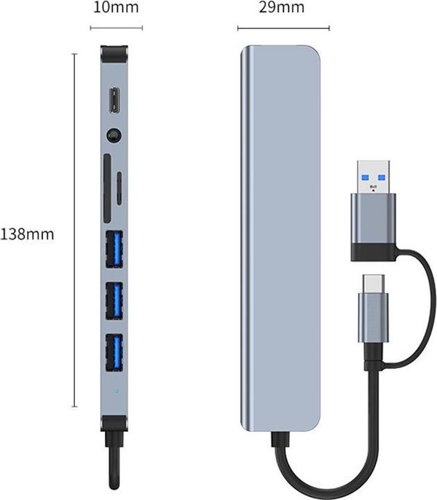 Immagine prodotto Apfelkiste Hub multiporta USB C/USB 3.0 con SD/MicroSD e jack da 3,5 mm - 5 Gbit/s (USB C + 4x USB A) (USB-C, 4 porte)